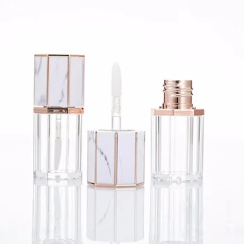 

5 pcs 5ml Empty White Marble Cap Clear Plastic Lip Gloss Tube Travel Refillable Bottles Cosmetic Container Empty Glaze Tube DIY