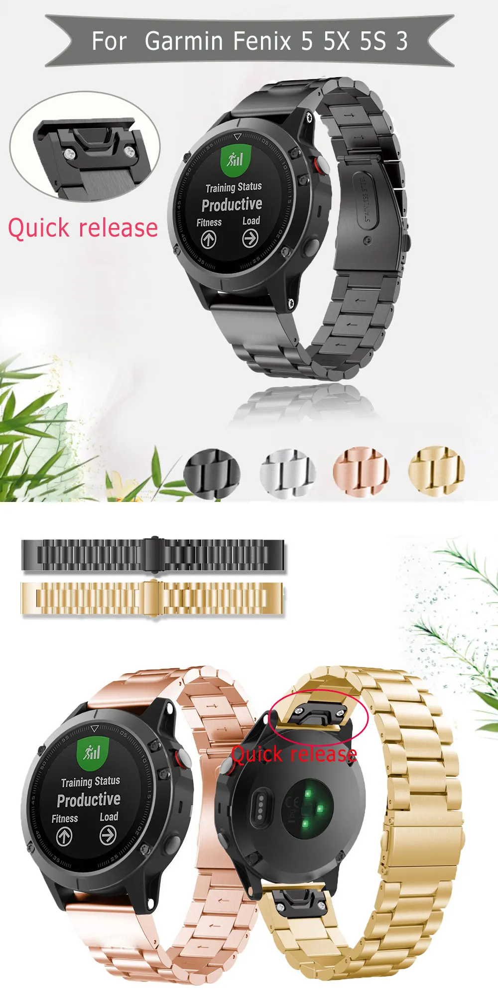 20 26 22MM Quick Release Watchband Strap For Garmin Fenix 6X Pro 5X 6 Steel Belt Wrist Band Fenix 6 Pro Forerunner 935 945 Watch