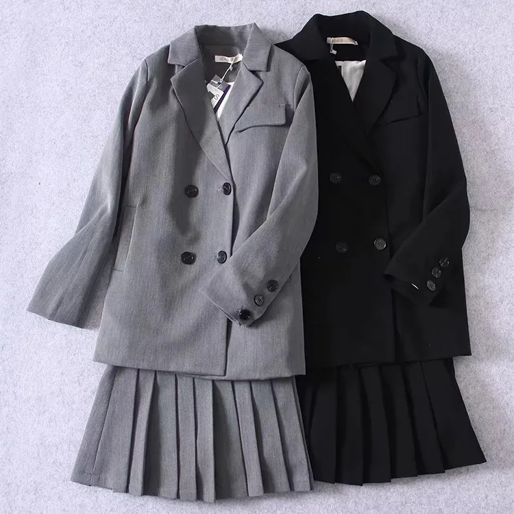 

C9603-rj8053 WOMEN'S Dress New Products Solid Color Suit Pleated Skirt Set