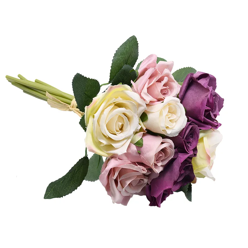 9 шт./компл. 4 см с каблуком 7 см шелковые розы букет Настоящее сенсорный Искусственные цветы для Свадебные украшения свадебные держат букет для дома и сада УП - Цвет: B14