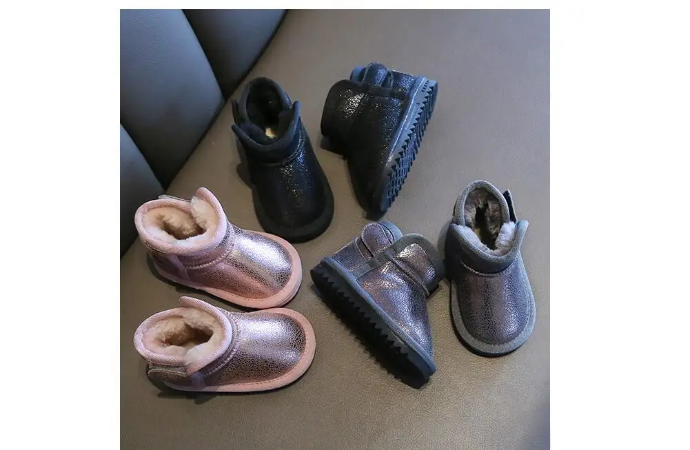 Genuine Leather Baby Girl Boots Warm Fur Little Children Winter Boots Outdoor Non-slip Toddler Boots 0-3 Years Baby Snow Boots