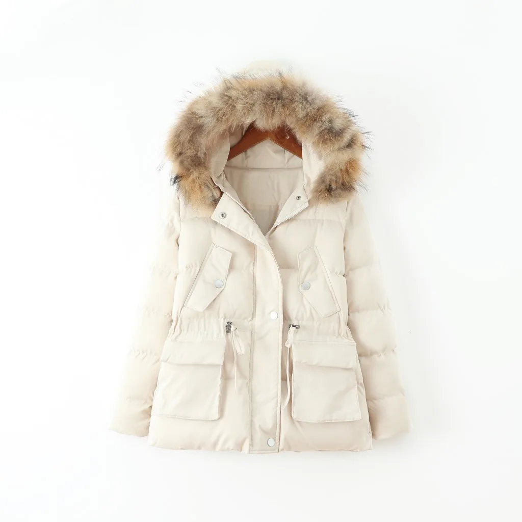 

Korean-style College Style Sweet New Style Cotton-padded Clothes Hooded Large Fur Collar Winter Waist Hugging Warm Short Student