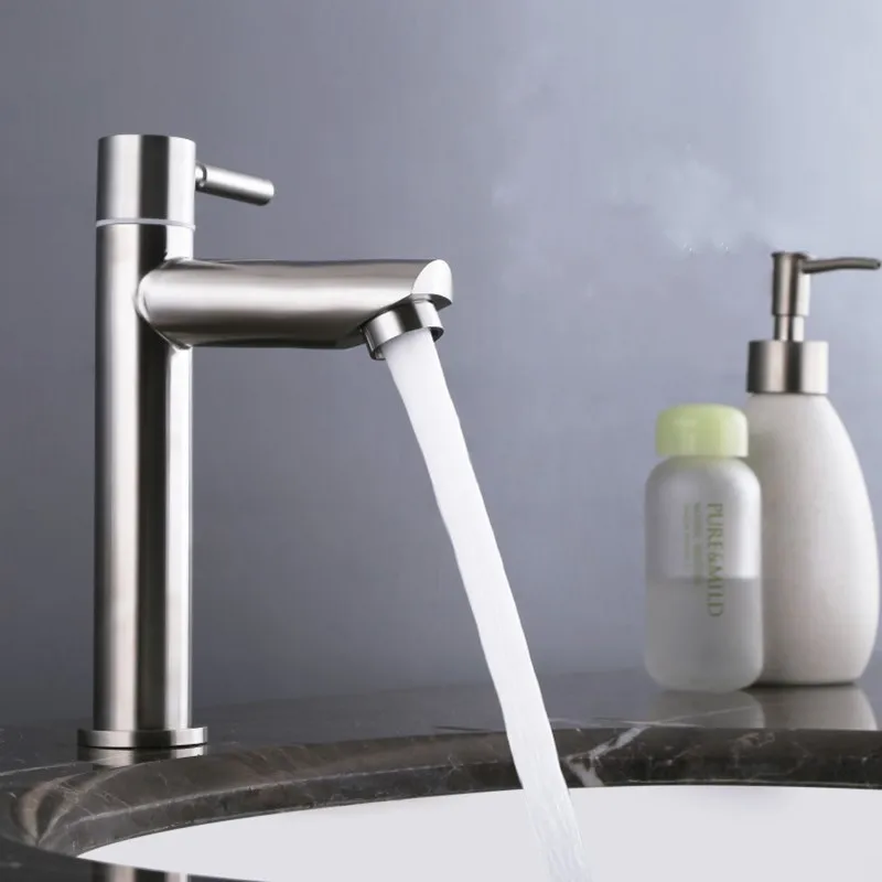

New Arrival Basin Sink Faucet Fashion High Quality Deck Mounted Single Cold Water Tap Spring Mixer Stainless Steel Bathroom