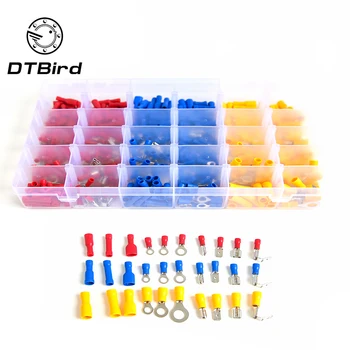 

500PCS Cold Pressure Connection Terminal Red Blue Yellow Boxed Connect Group Combine Assorted Wire Terminals Crimp