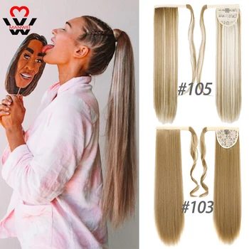 

MANWEI Women 24inches Fashion Thick Hair Wrap Around Ponytail Clip In Straight Extension Headwear around ponytail