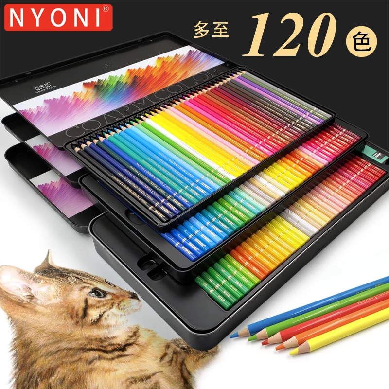 NYONI 72/120 Colored Pencil Art Professional Water-soluble 24/36/48 Oil Pencils Soft Core Painting Colours Drawing Supplies professional 12 color pencil crayon for child kawaii school supplies 2022 stationery batch barreled oily colored pencil art tool