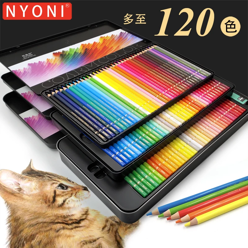 NYONI 72/120 Colored Pencil Art Professional Water-soluble 24/36/48 Oil Pencils Soft Core Painting Colours Drawing Supplies faber castell oil colored pencils professional premier lapis de cor 36 48 72 colour sketch pencil colouring drawing art set