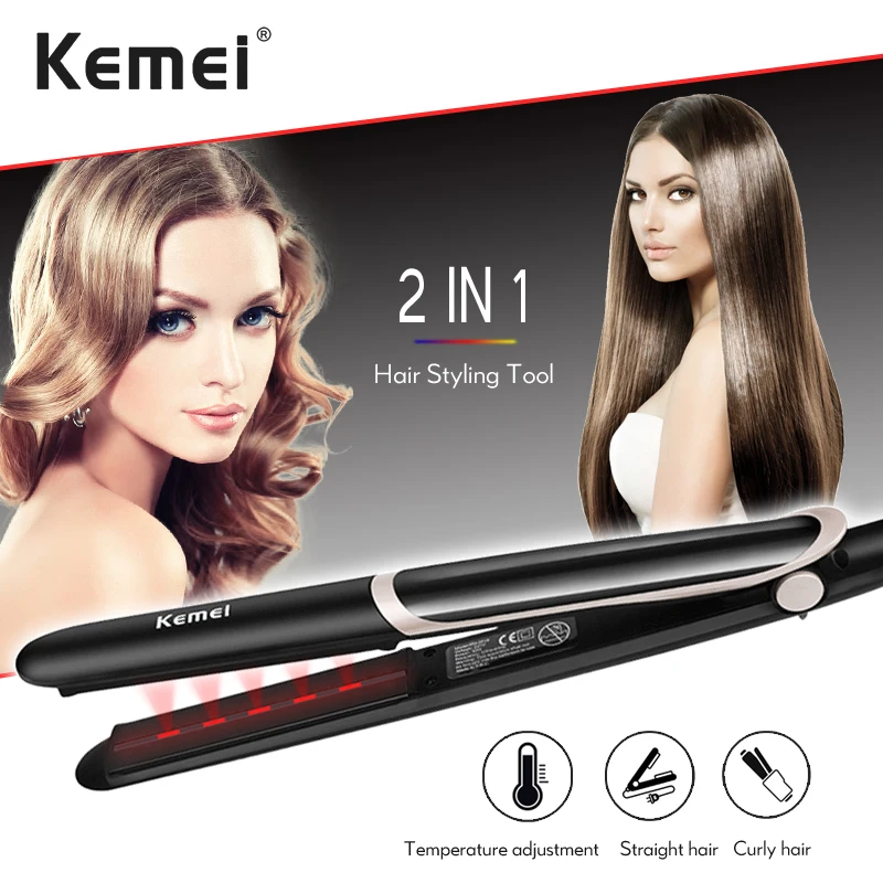 Kemei alisador y rizador de pelo 2 en 1, plancha eléctrica de cerámica  Twistline multifuncional, 110 240v, engarzador infrarrojo 2219|Planchas de  pelo| - AliExpress