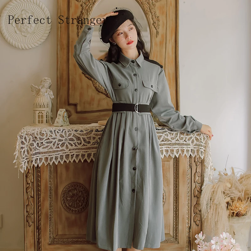 2020 Autumn Winter New Arrival Hot Sale Turn Down Collar Long Sleeve Women Long Dress