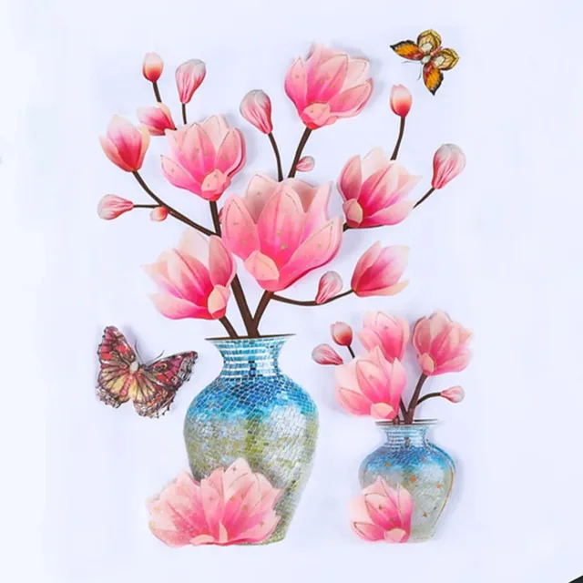 3D simulation rose flower sticker stereo simulation vase wall sticker home background decoration waterproof self-adhesive Coffee