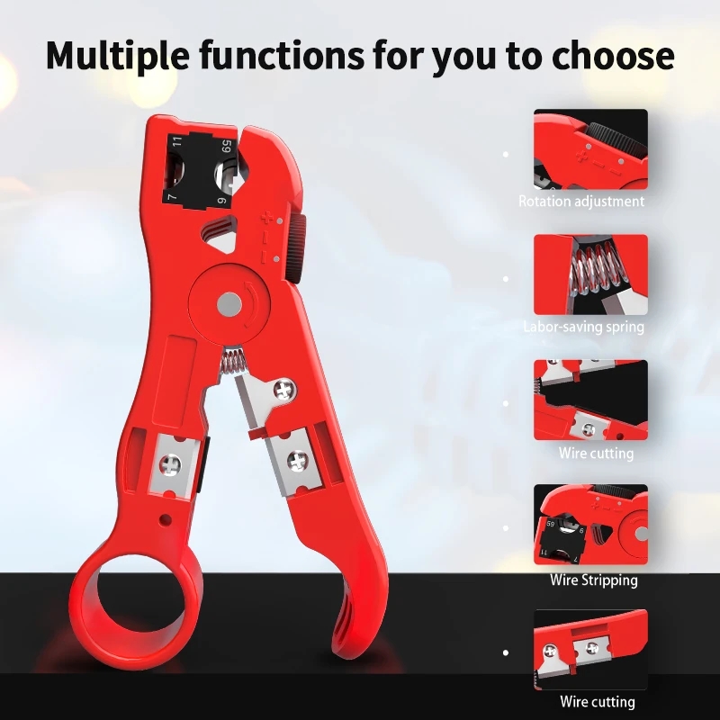 All-In-One Stripping Tool Cable Wire Stripper Compression Tool Coaxial Cable Stripper Round Cutter and Flat
