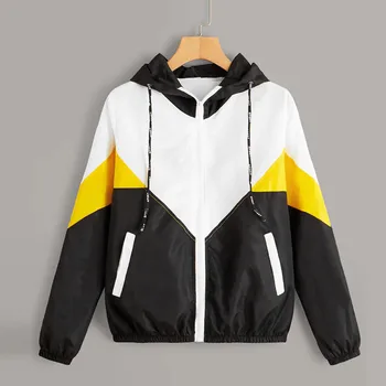 

Free Ostrich Women Windbreaker Jacket Female Multicolor Patchwork Hooded Jacket Basic Jackets Color Block Coats For Women
