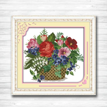 

Blooming flower in basket,Pattern print on canvas DMC 11CT 14CT Cross Stitch kit needlework DIY embroidery Set Beautiful Flowers