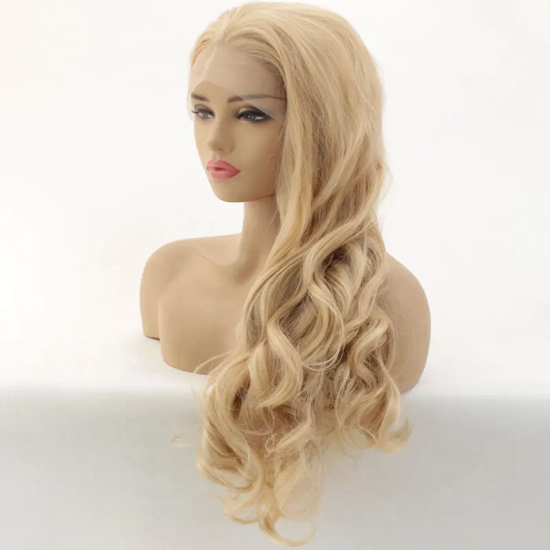 Mix Blonde Synthetic Lace Front Wig Natural Wave Heat Resistant Fiber Hair Natural Hairline Free Parting Hair For Women Girl Wig