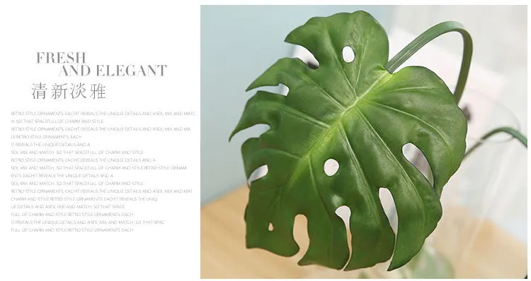 Monstera большие листовые искусственные растения зелени поддельные домашние растения бонсай зеленые листья украшения тропические листья