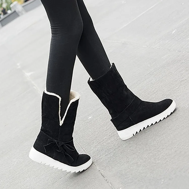 Zapatos De Mujer 40-43, женские ботинки больших размеров ботильоны с двумя носками меховые тёплые ботинки с бантом Нескользящие зимние ботинки женская обувь