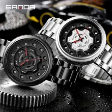 

SANDA New Fashion Quartz Watches Mens Watches Black Tire Design Sport Wrist Watch Stainless Steel Strap Male Clock Gift Relogio