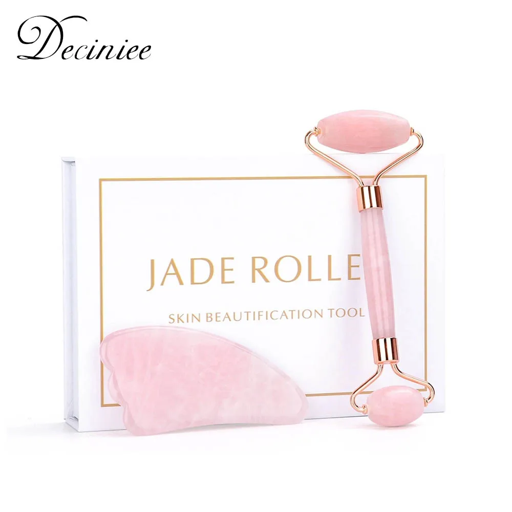 Натуральный розовый кварц нефритовый роликовый массажный скребок для лица Gua sha