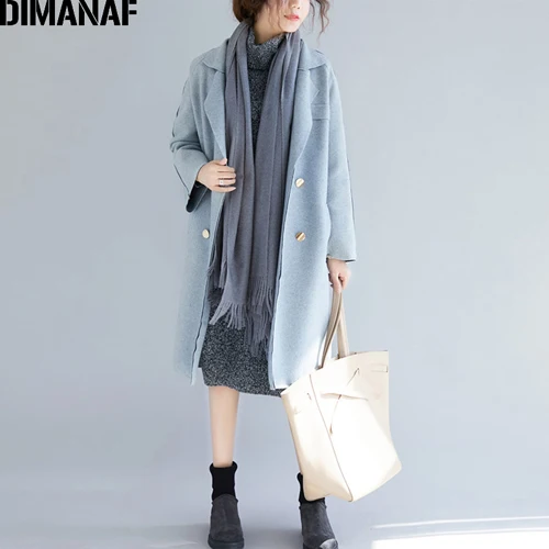 YPH95221CN-hui DIMANAF/Большие размеры, женские пальто из шерсти и смесей, зимняя утепленная одежда с длинными рукавами, женская верхняя одежда, Свободное пальто, большой размер - Цвет: YPH95221CN-hui