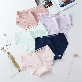 

3pcs / Batch Women's Underwear Large Medium High Waist Lace Panties Women's Thread Breathable Comfortable Cotton Underwear