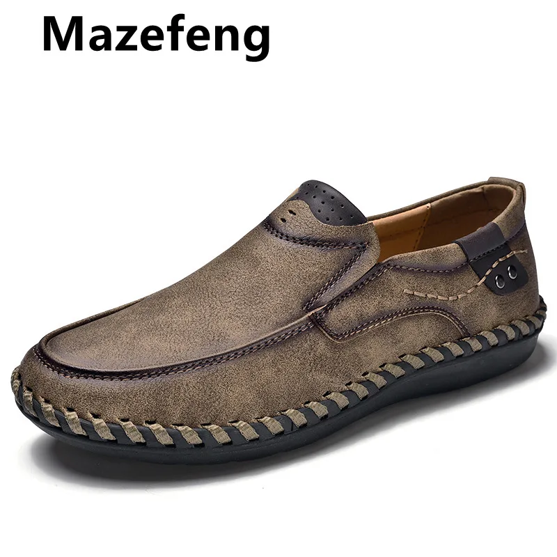 

Mazefeng New Spring Men Casual shoes Handmade Breathable Slip-On Loafers Large size Driving shoes British style Leather shoes