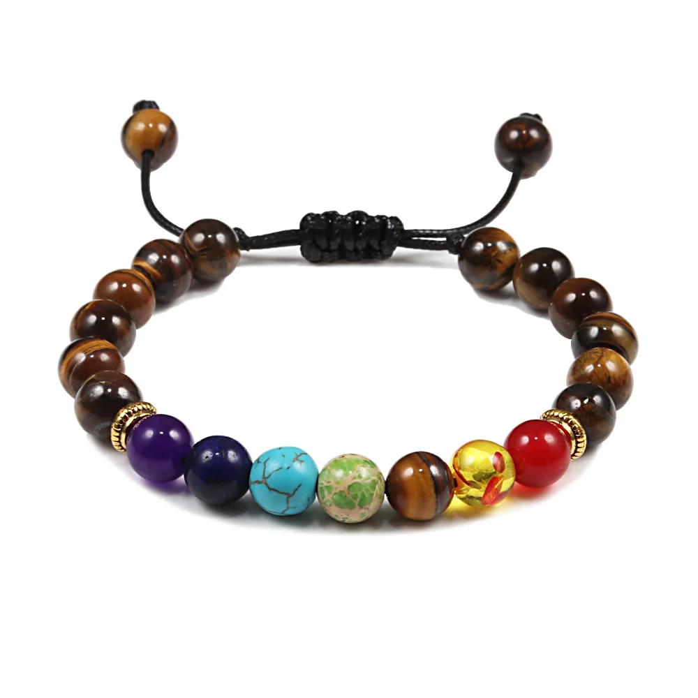 Tiger eye Винтажный браслет с бусинами семь чакр, натуральный камень, мужские и женские ювелирные изделия ручной работы, тканый браслет и браслеты, модный аксессуар - Окраска металла: Tiger eye