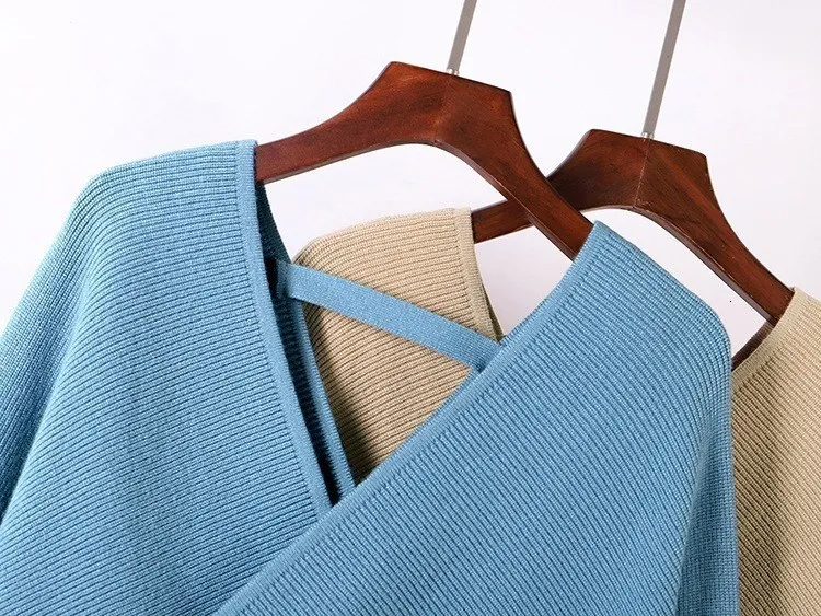 Женский модный вязаный комплект из 2 предметов осень-зима v-образный вырез рукав летучая мышь джемпер свитер и юбка однотонный костюм
