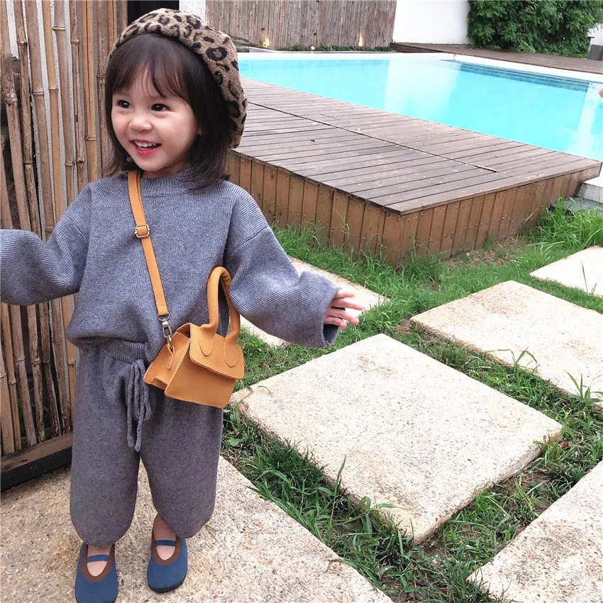Humor Bear/осенний свободный Трикотажный костюм-свитер в Корейском стиле для отдыха для девочек широкие леггинсы вязанный комплект из 2 предметов для маленьких девочек
