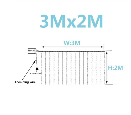 3M X 2M 3x1/3x3/6x3 м светодиодный гирлянды для свадьбы, рождественские гирлянды, гирлянды для улицы, дома, Свадебные/вечерние/занавески/украшения сада - Испускаемый цвет: 3M X 2M