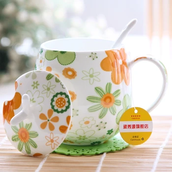 

BONE CHINA CUP CERAMIC WITH COVERED SPOON CREATIVE COUPLE CUPS MUG MILK BREAKFAST COFFEE