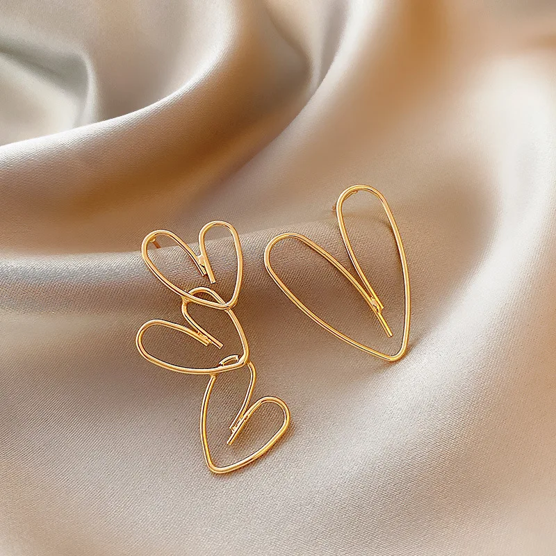 Women's Korean Asymmetry Drop Earrings Gold Color Geometric Heart Statement Earring Trend Jewelry Gifts dangle earrings,drop earrings,long earrings,golden earrings