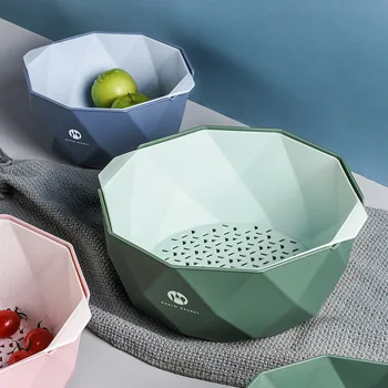 

1pc Multi-purpose Plastic Fruit Bowl Double-Layer Drain Basket Vegetables Drainage-Sievev Kitchen Accessories With Unique Design