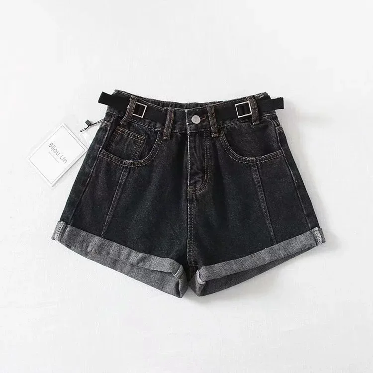 Europe And America INS Trend 5-Color Models Women's Elastic High-waisted Adjustable Belt Crimping Shorts Cowboy Shorts Female Su