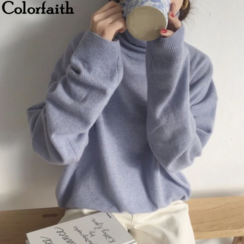 Colorfaith новинка 2019 Осень зима женские свитера водолазка Ретро стиль минимализм
