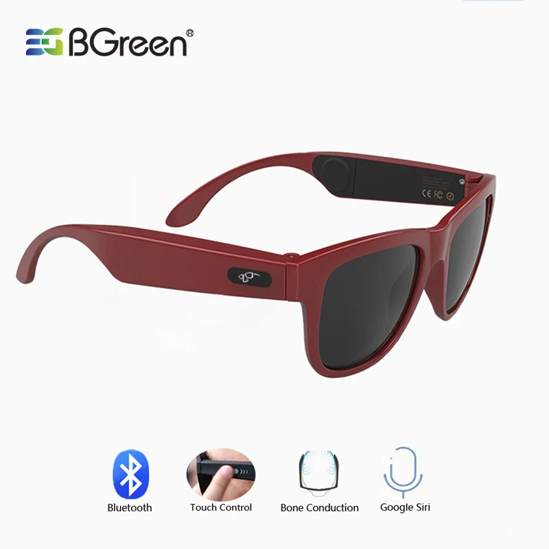 BGreen Bone Conduction Bluetooth Smart Headphone Audio Music Polarized Sunglasses Wireless Sports Headphone Stereo Headset