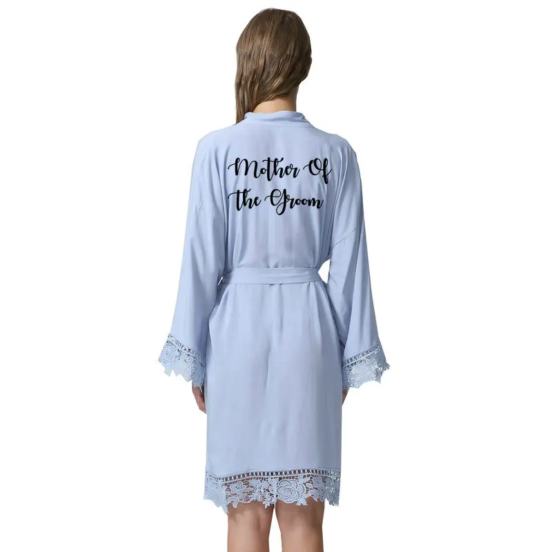blue mother groom Owiter Бургундия подружки невесты хлопковые Свадебные платья кимоно с кружевной отделкой женские свадебные банные халаты короткий пояс платье плюс размер - Цвет: blue mother groom