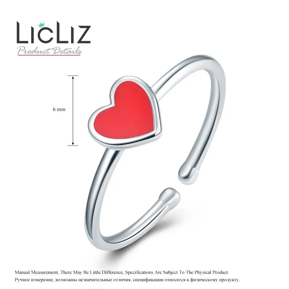 LicLiz, 925 пробы, серебряное, красное сердце, запонки, кольца для женщин, открытое регулируемое серебро 925, ювелирные изделия "anillos Bijoux" Femme LR0755
