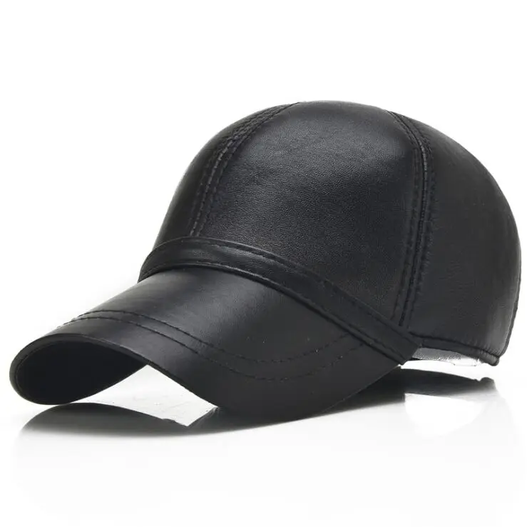 

AOLI001 New Autumn Male Luxury Black Men's Casual Solid Leather Baseball Caps Trucker Hat Snapbacks