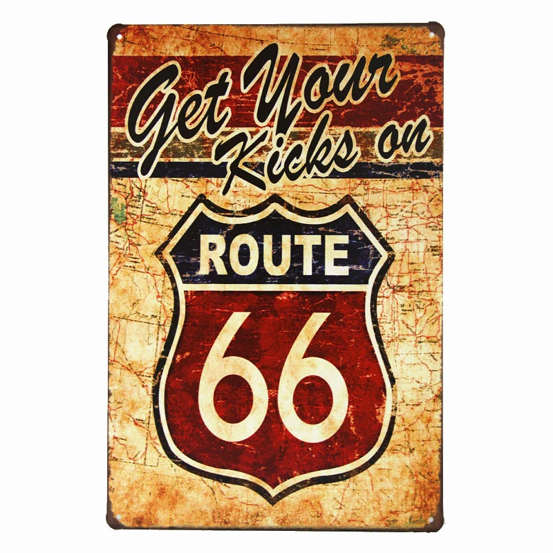 

Get Your Kicks On Route 66 Sign Garage Man Cave Decor Wall Plaque