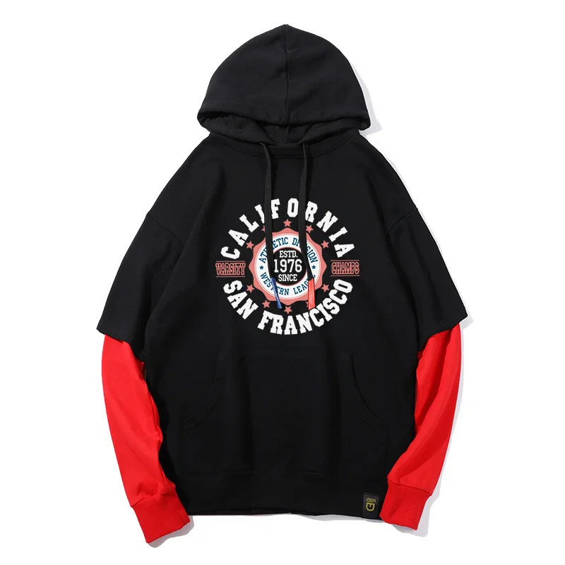 

Men's Hoodie for Autumn Hip Hop Coat Streetwear Pure Cotton Male Sweater Two In One Split Joint Students Sports Coat Long Sleeve