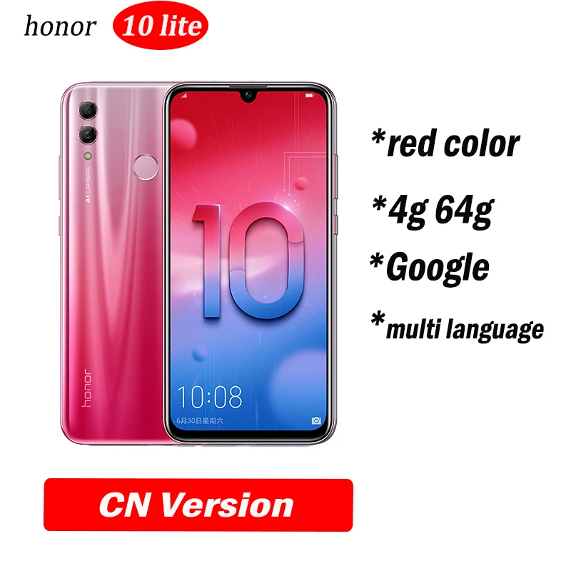 Honor 10 Lite honor 10 смартфон 6,21 дюймов 2340*1080 Восьмиядерный мобильный телефон 3 камеры отпечаток пальца - Цвет: 4g64 red