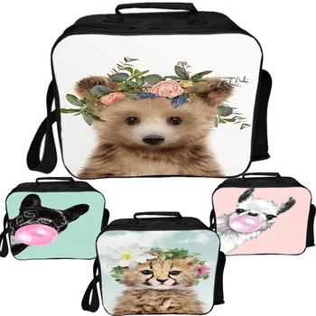 

Kawaii Bear Giraffe Dog Print Lunch Bag Worker Animals Cat Lion Tiger Horse Lunch Box Students Picnic Insulation Bag Kids Gift