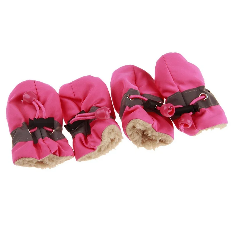 Rose pink 4 шт., водонепроницаемая зимняя обувь для собак, защитное покрытие для обуви, носки, Нескользящие зимние сапоги для дождя, Толстая Теплая обувь для кошек и щенков - Цвет: Rose pink
