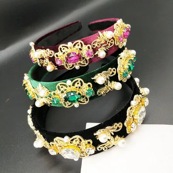 

2019 Headband Velvet Gold Baroque Rhinestone Hairband Wedding Crowns For Brides Wholesale Headband crystal