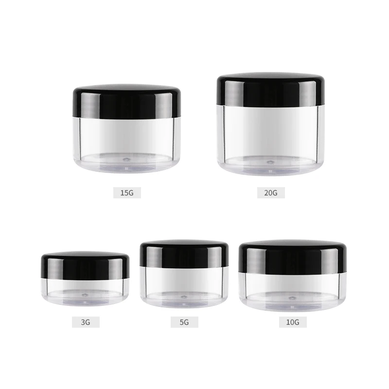 

100pcs 3g/5g/10g/15g/20g Transparent PS Small Round Jars for Cosmetics Pot Container Empty Plastic Storage Container
