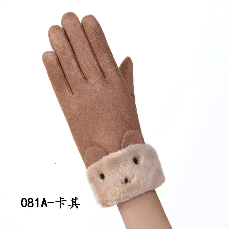 081AKhaki Женские перчатки Pelucia перчатки дл пар Перчатки с сенсорным экраном замшевые двойные утепленные модные Modis Femme Eldiven Rekawiczki thanos - Цвет: 081AKhaki