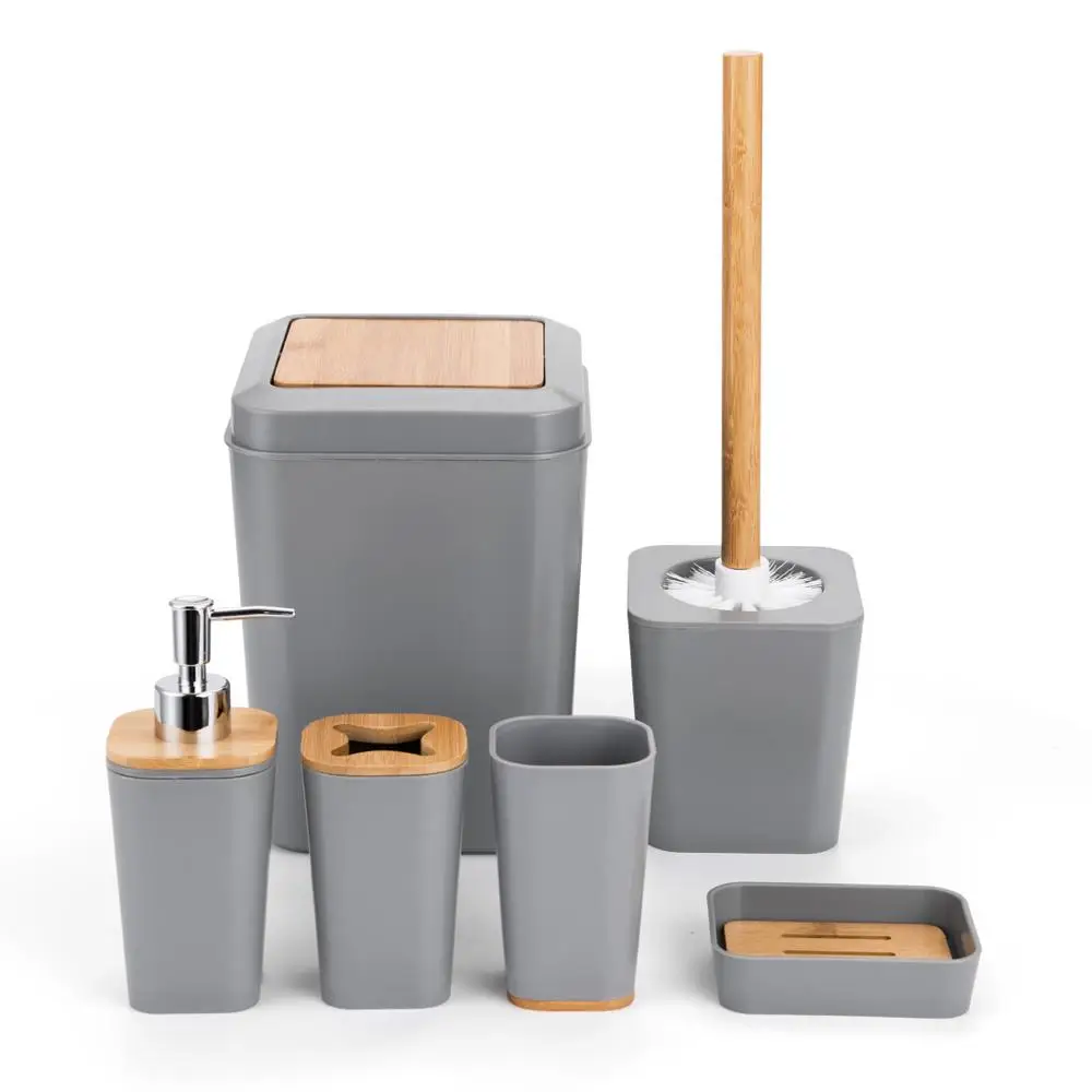 Gray set of 6 Smartloc пластиковые аксессуары для ванной комнаты Набор зубных щеток держатель Чехол зубная паста дозатор для мыла коробка для туалетного мусора банное хранилище ванны ванная комната стакан выдавливатель зубной пасты - Цвет: Gray set of 6