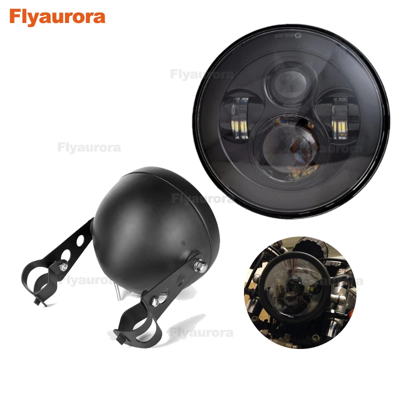 7 дюймовая круглая фара для мотоцикла с дюймовым черным корпусом фары H4