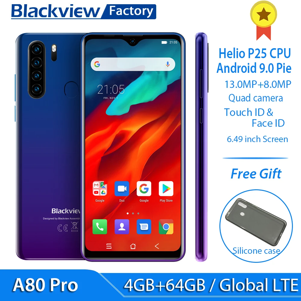 Blackview A80 Pro Quad Rear Camera Smartphone 6.49'' Waterdrop 4GB+64GB  Octa Core Android 9.0 Global Version 4G LTE Mobile Phone|Cellphones| -  AliExpress