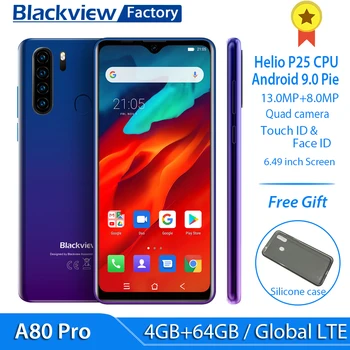 

Blackview A80 Pro Quad Rear Camera Smartphone 6.49'' Waterdrop 4GB+64GB Octa Core Android 9.0 Global Version 4G LTE Mobile Phone